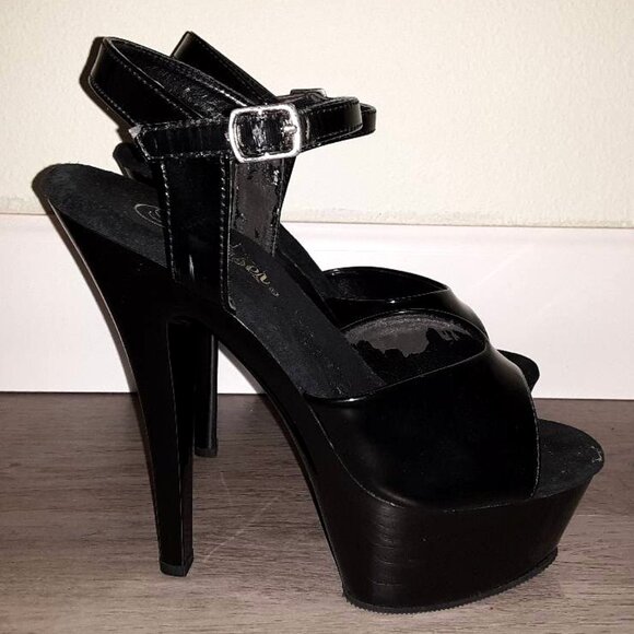 Pleaser KISS-209 Black Ankle Strap Stiletto Platform High Heels Size 7 PLS READ! - Picture 2 of 16